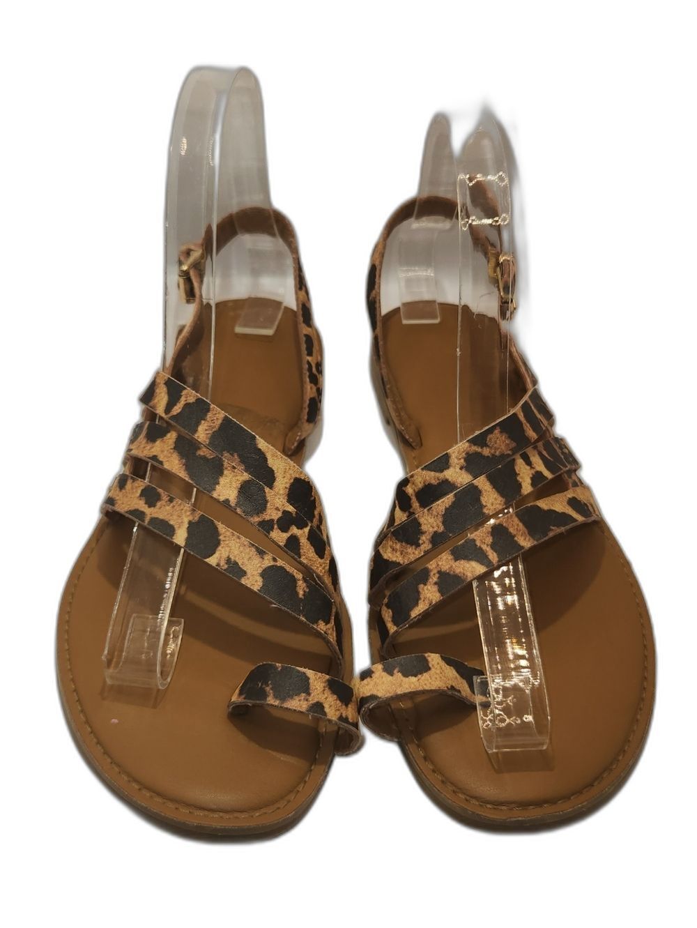 Franco Sarto Leopard Print Strappy Sandals - Tan/Black Size 8
